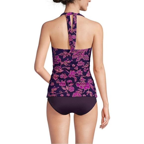 Land’s End Plus Standard halter tankini swim top blackberry ornate Floral Var - Picture 3 of 4